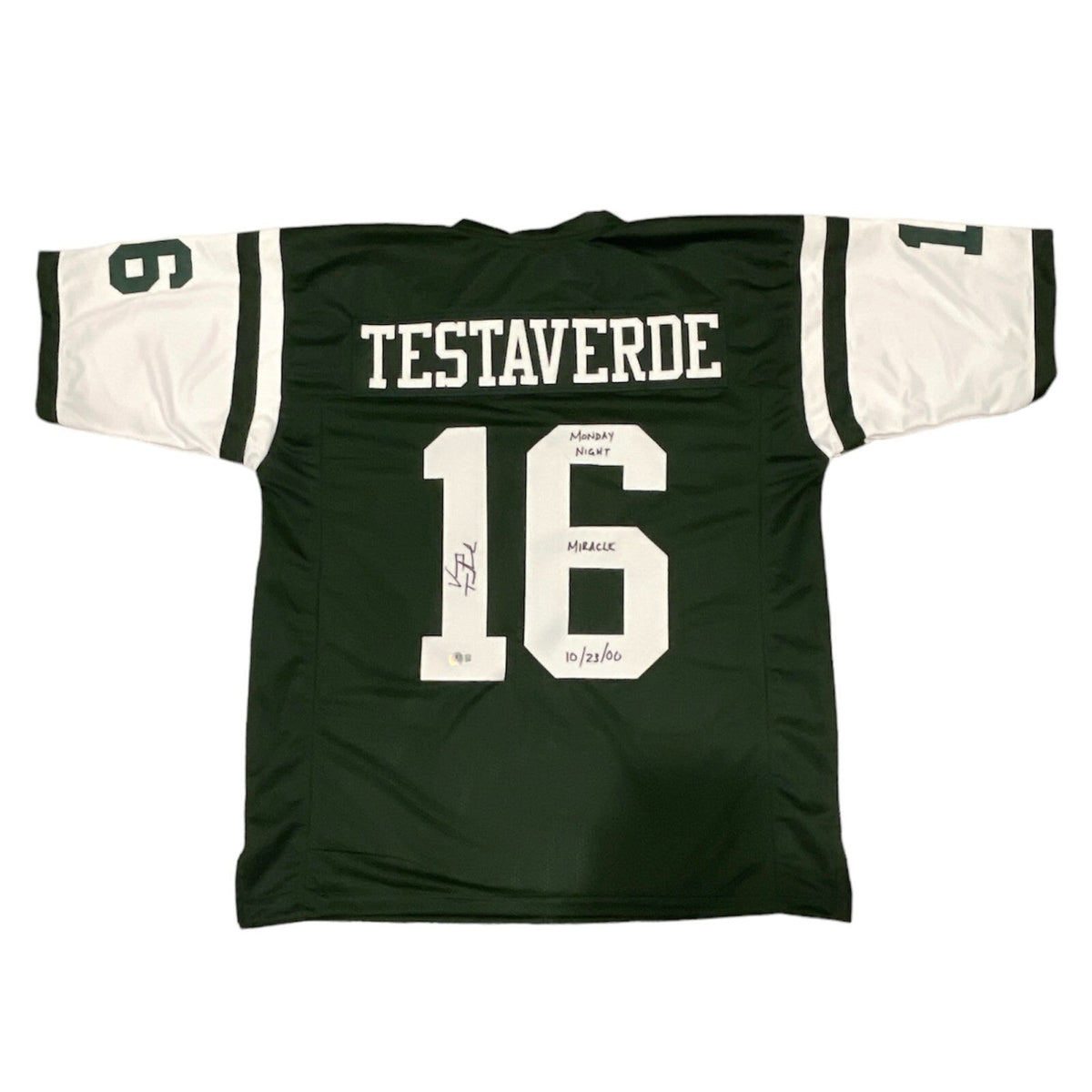 Vinny Testaverde Signed Jets Custom Jersey w/ Monday Miracle Beckett W BAS COA