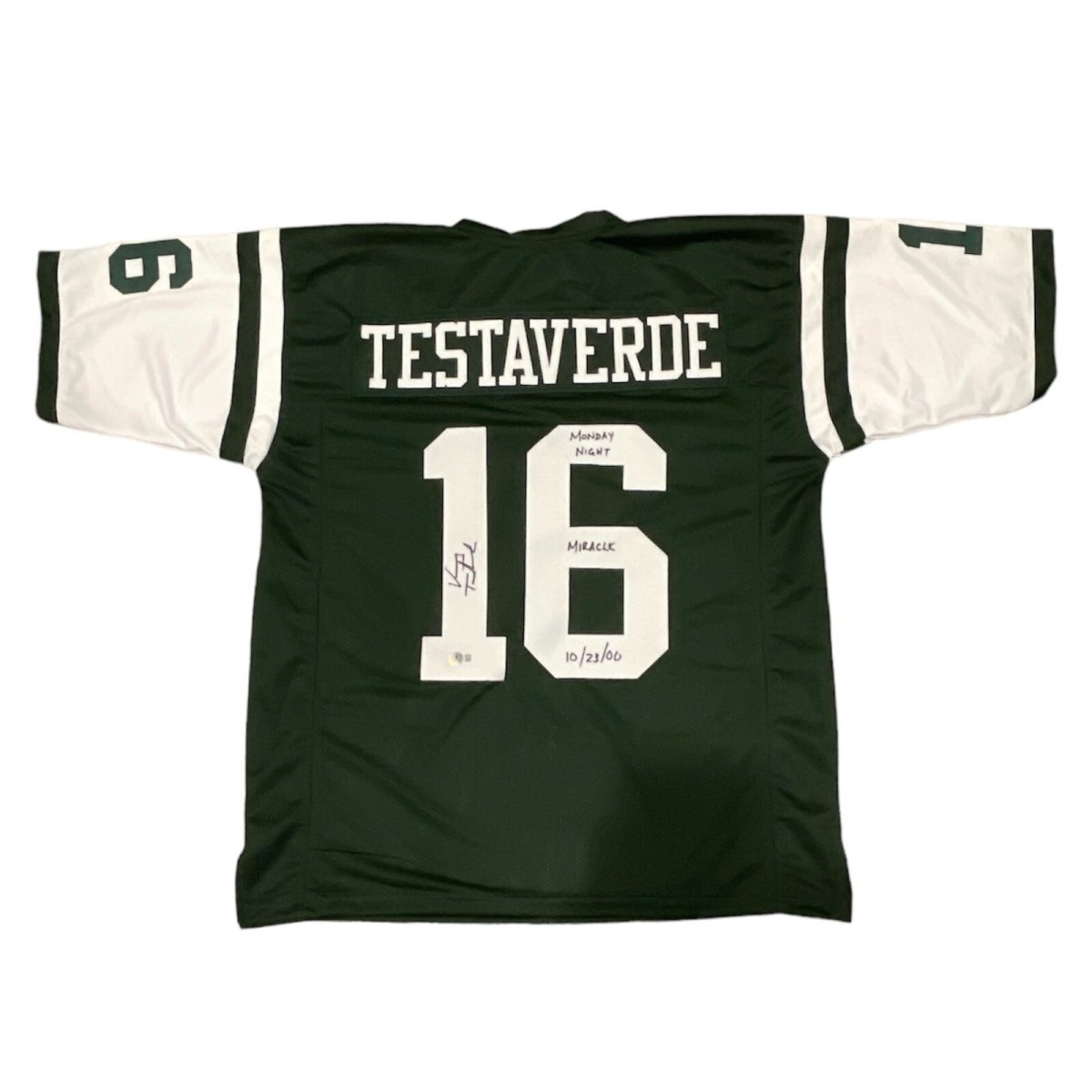 Vinny Testaverde Signed Jets Custom Jersey w/ Monday Miracle Beckett W BAS COA