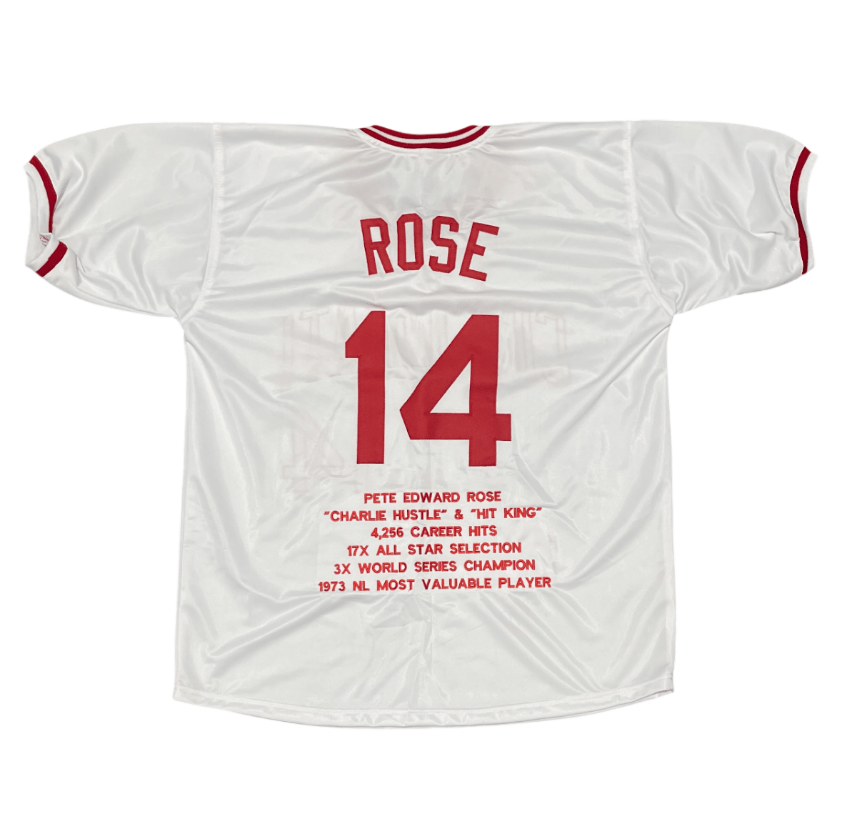 Pete Rose UNSIGNED Cincinnati Reds White Custom Jersey w/ Career Stats Stitched