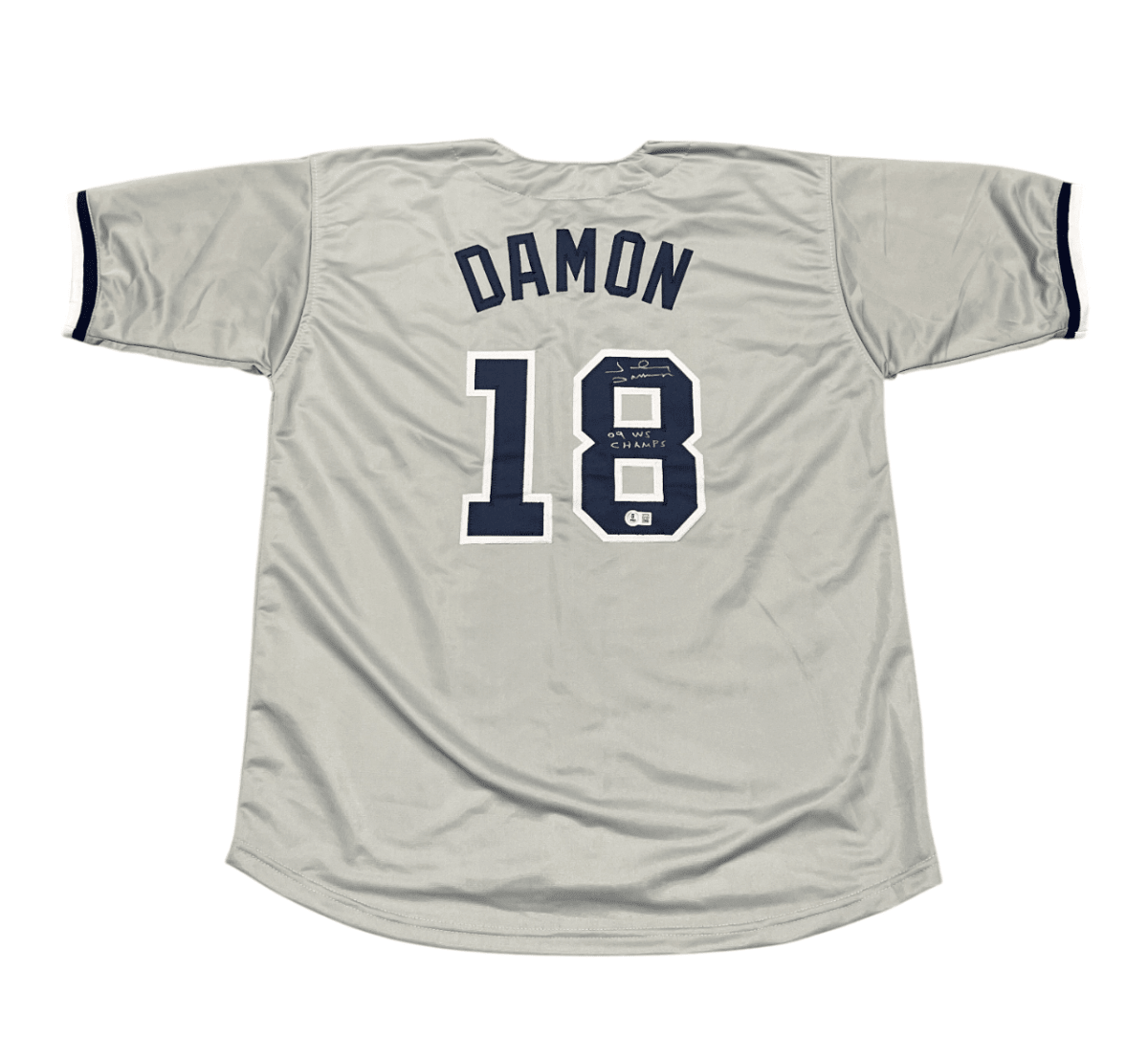 Johnny Damon Signed Yankees Custom Jersey w/ 09 WS Champs Beckett Wit BAS COA