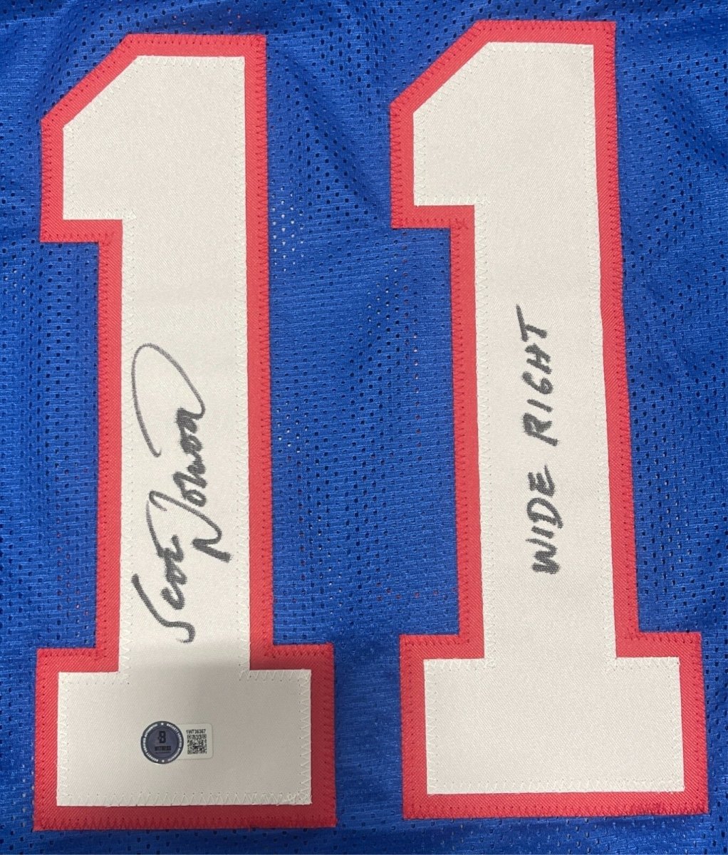Scott Norwood Signed Buffalo Bills Custom Jersey w/ Wide Right Beckett W BAS COA