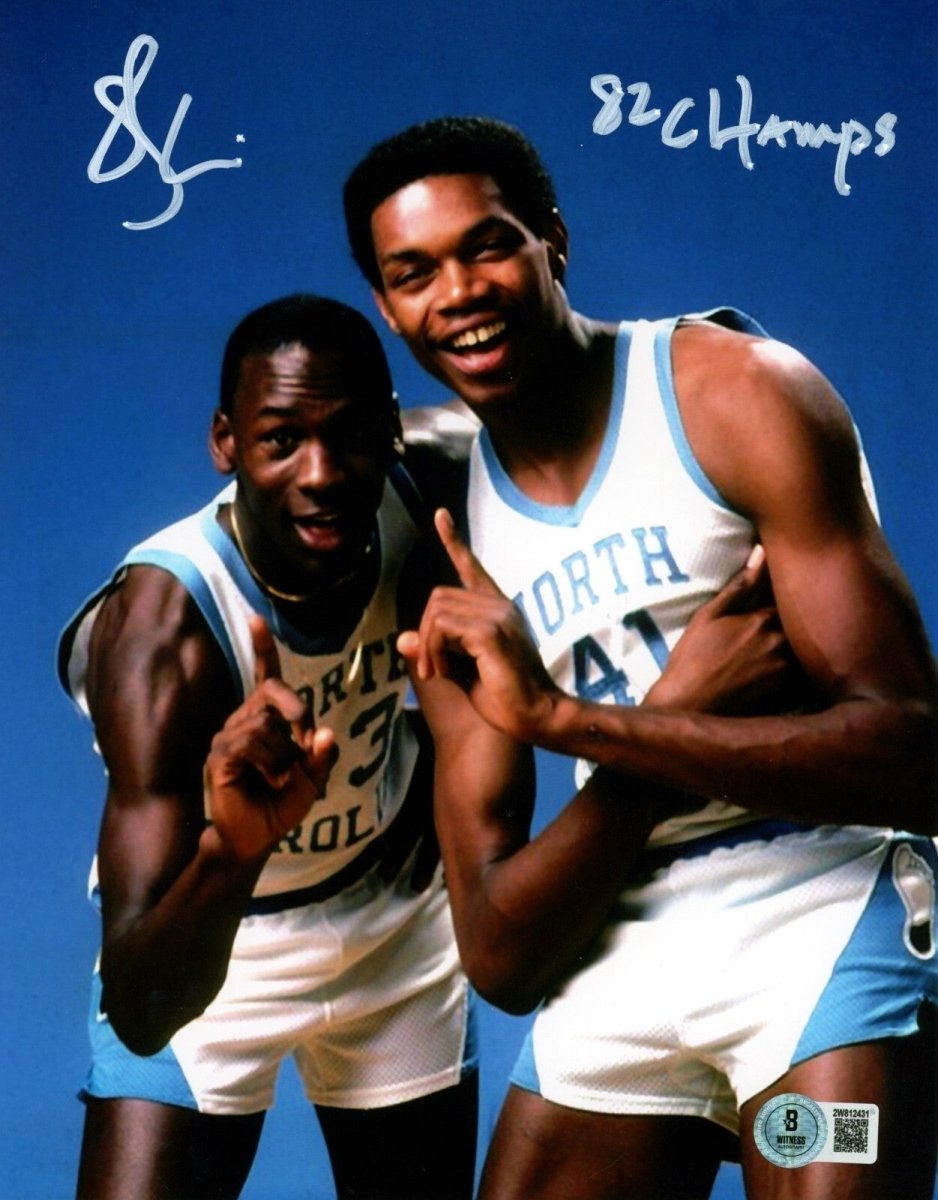 Sam Perkins Signed North Carolina 8x10 Photo w/ 82 Champs Beckett Wit BAS COA