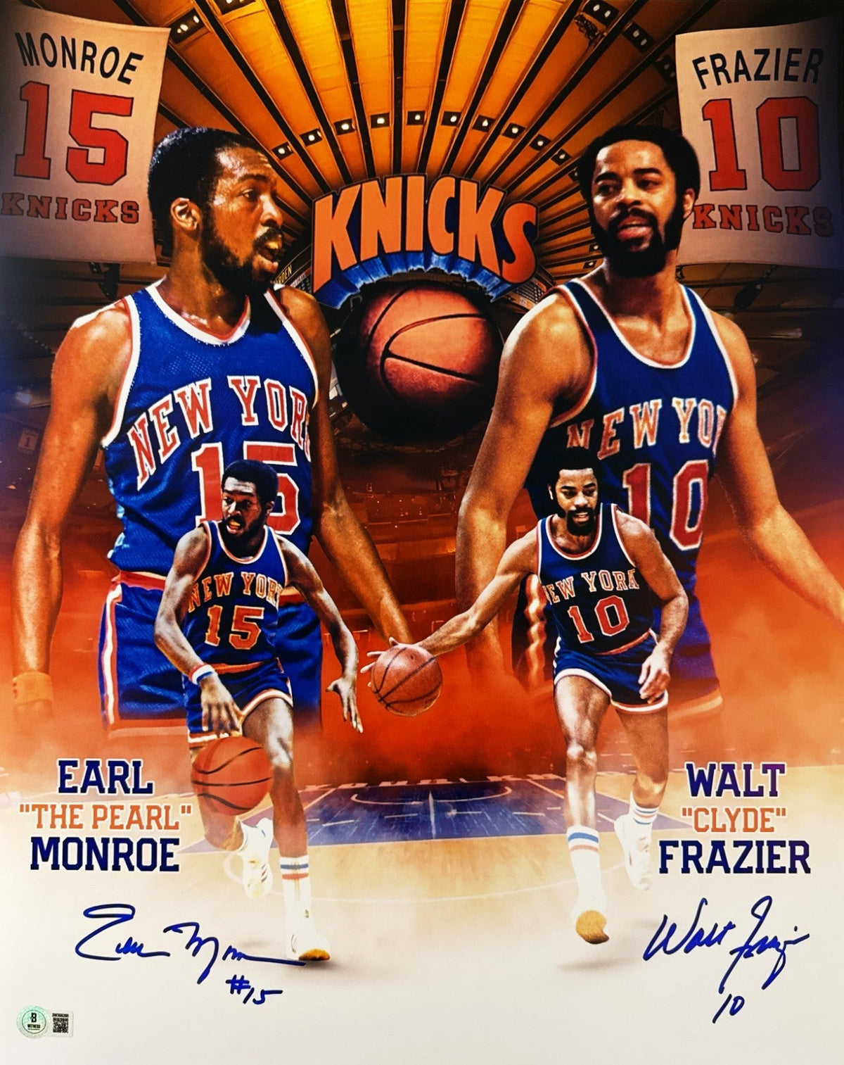 Earl Monroe &amp; Walt Frazier Dual Signed 16x20 Photo LE # Beckett Witness BAS COA