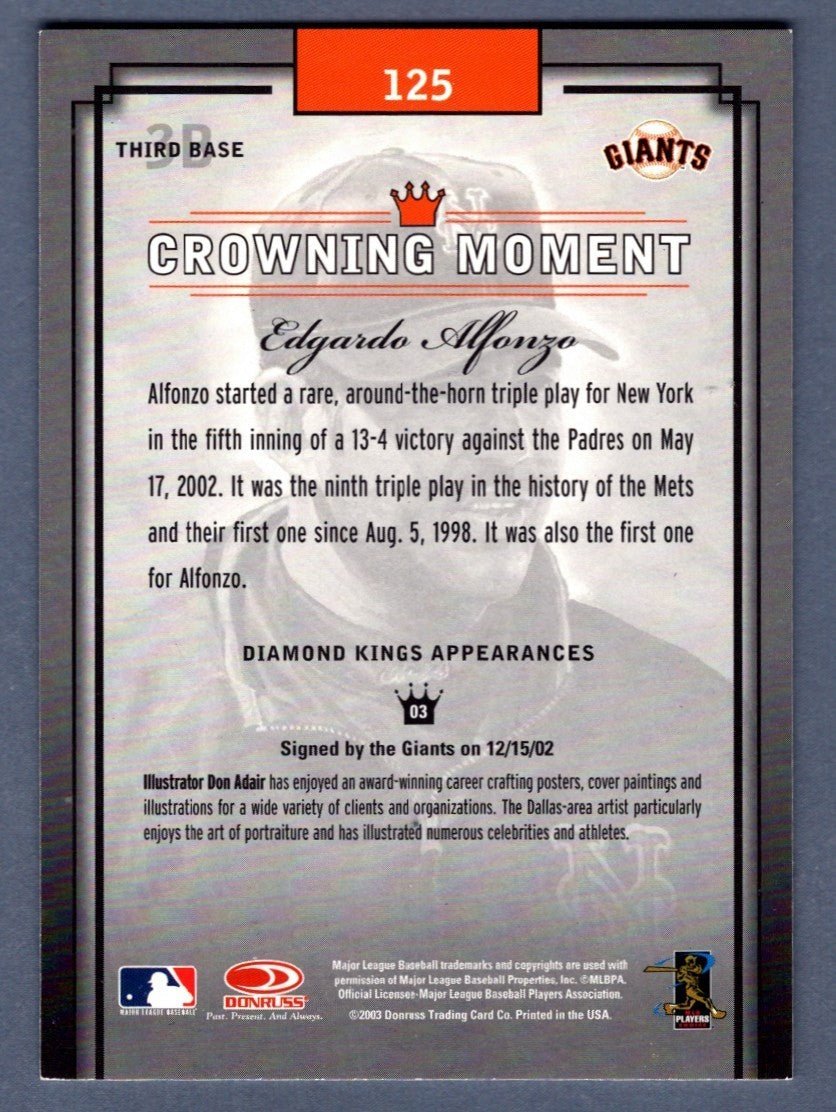 Edgardo Alfonzo Signed Autographed 2003 Donruss Diamond Kings #125 LSCM COA Mets