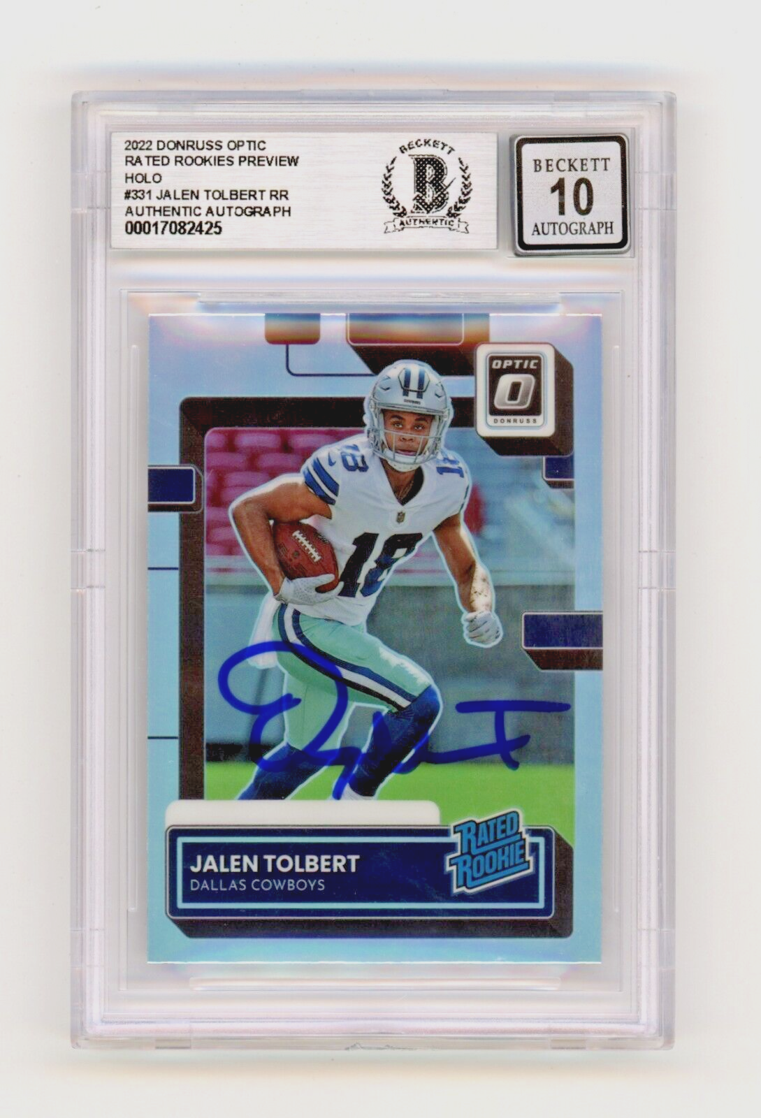 Jalen Tolbert 2022 Donruss Optic Rated Rookie Preview Holo #331 BAS BGS 10 Auto
