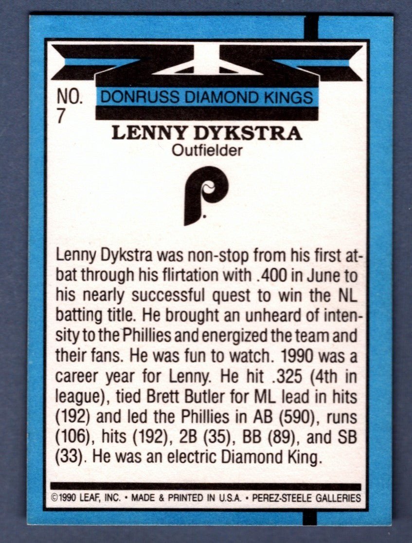 Lenny Dykstra Signed 1990 Donruss #7 Diamond Kings LSCM COA Phillies