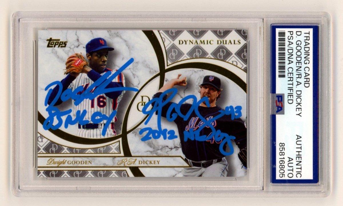 Doc Gooden &amp; R.A. Dickey 2024 Topps Dynamic Dual Signed w/ Cy Young PSA Auto