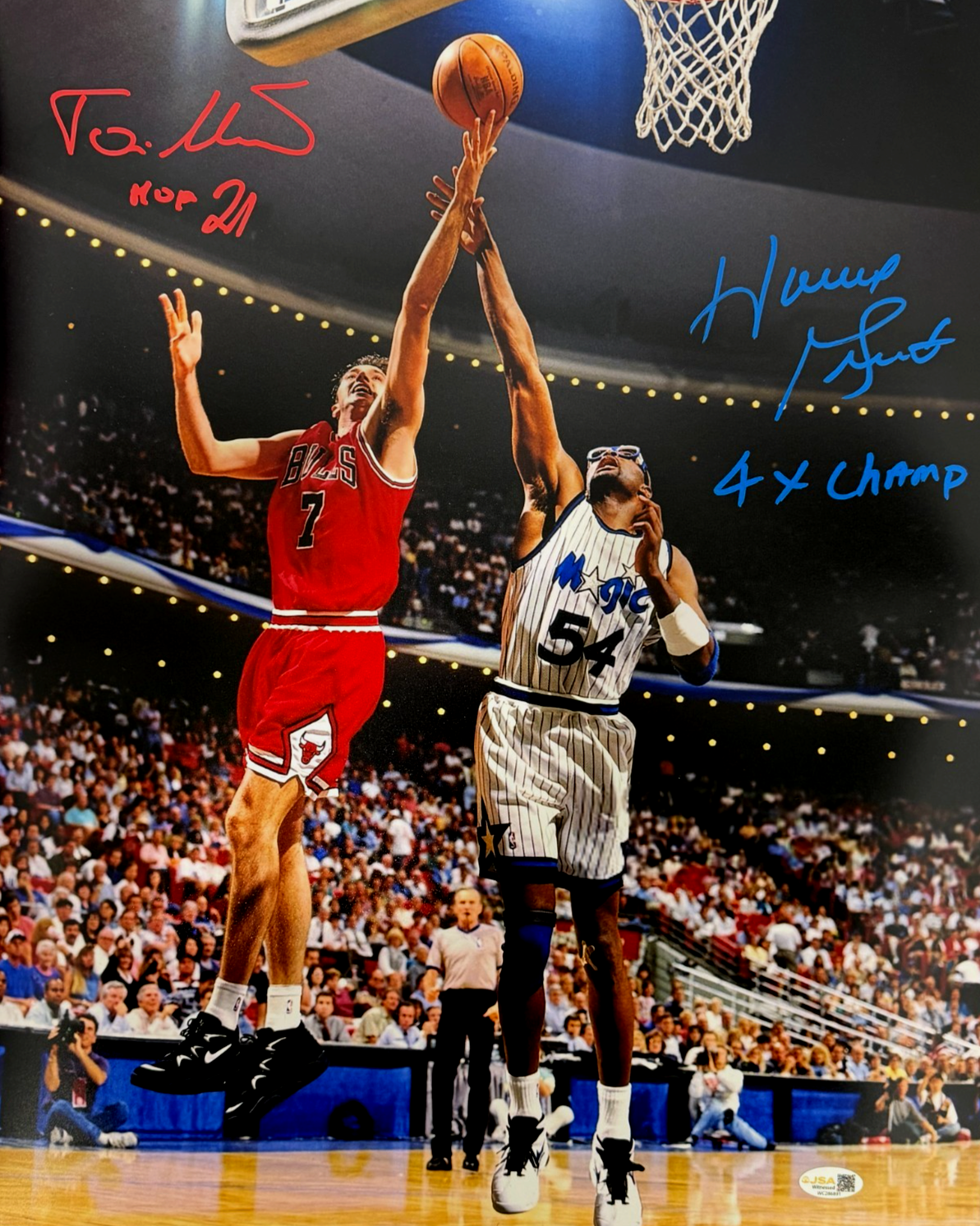 Toni Kukoc &amp; Horace Grant Dual Signed 16x20 Photo w/ Inscription JSA WITNESS COA