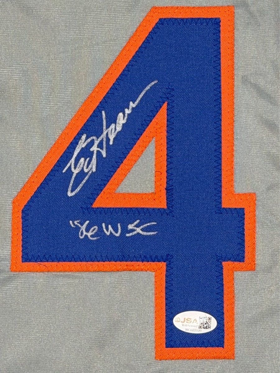 Ed Hearn Signed New York Mets Custom Jersey w/ 86 WSC JSA Witness COA
