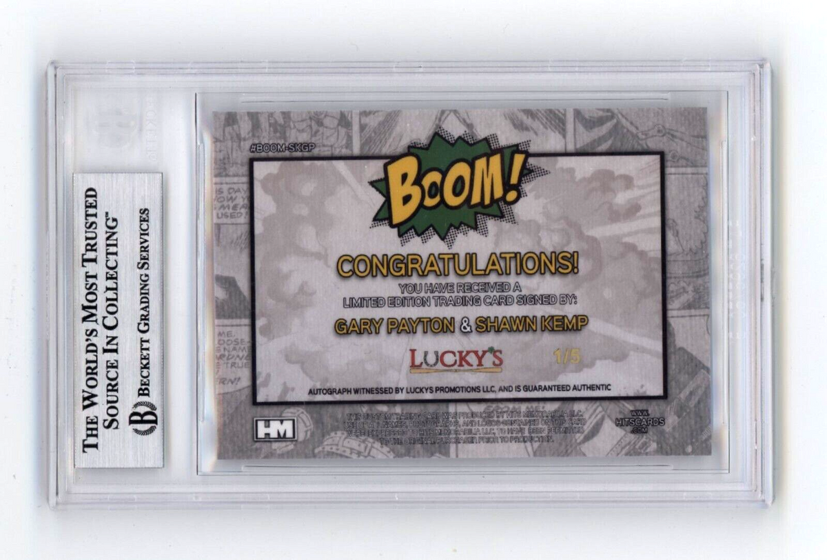 Shawn Kemp &amp; Gary Payton 2024 Hits BOOM Green #/5 Dual Signed BGS BAS Auto