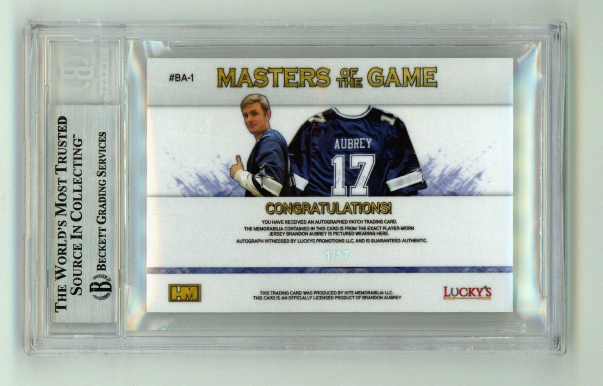 Brandon Aubrey 2023 Hits Memorabilia Silver H RPA Patch Auto RC #/17 BGS BAS