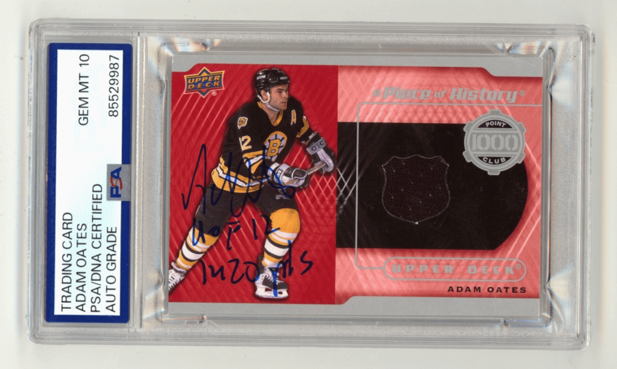 Adam Oates 2015-16 UD Series 2 Piece of History Signed Relic 2 Insc. PSA 10 Auto