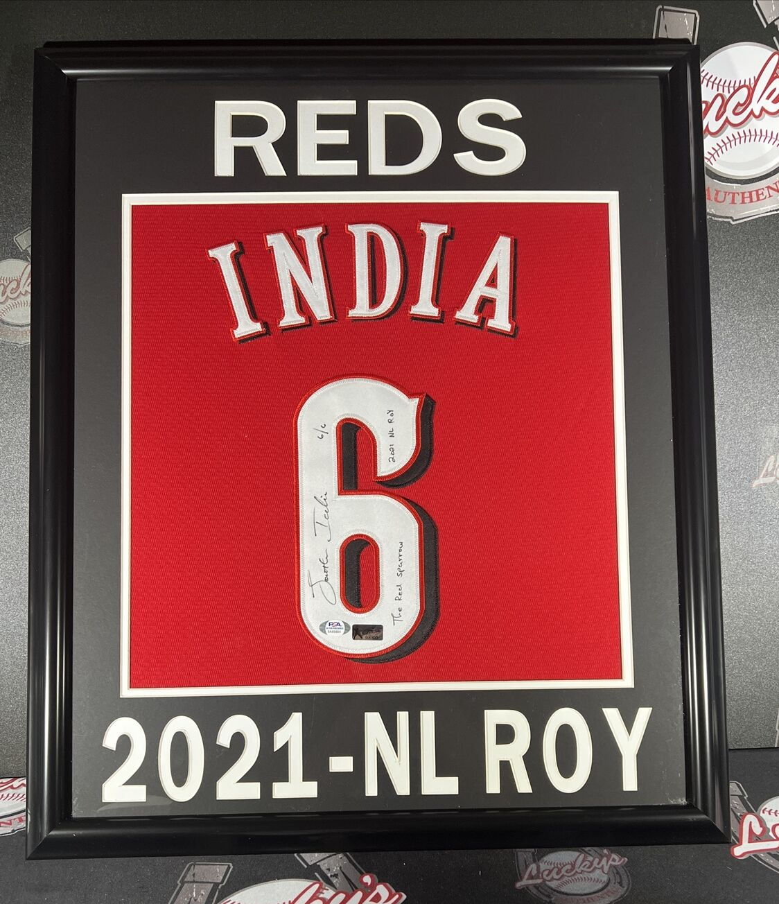 Jonathan India Signed Framed Custom Jersey w/ 2 Insc LE 6/6 Reds PSA ITP COA