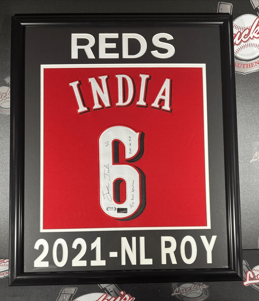 Jonathan India Signed Framed Custom Jersey w/ 2 Insc LE 6/6 Reds PSA ITP COA