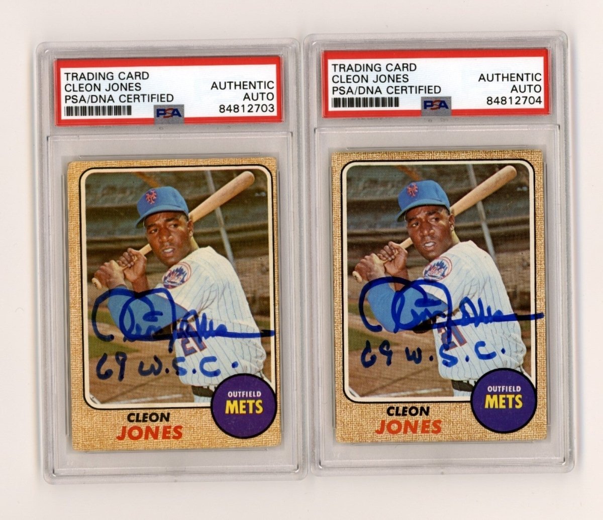 Cleon Jones 1968 Topps #254 69 WSC Inscribed Signed PSA DNA Authentic Auto Mets