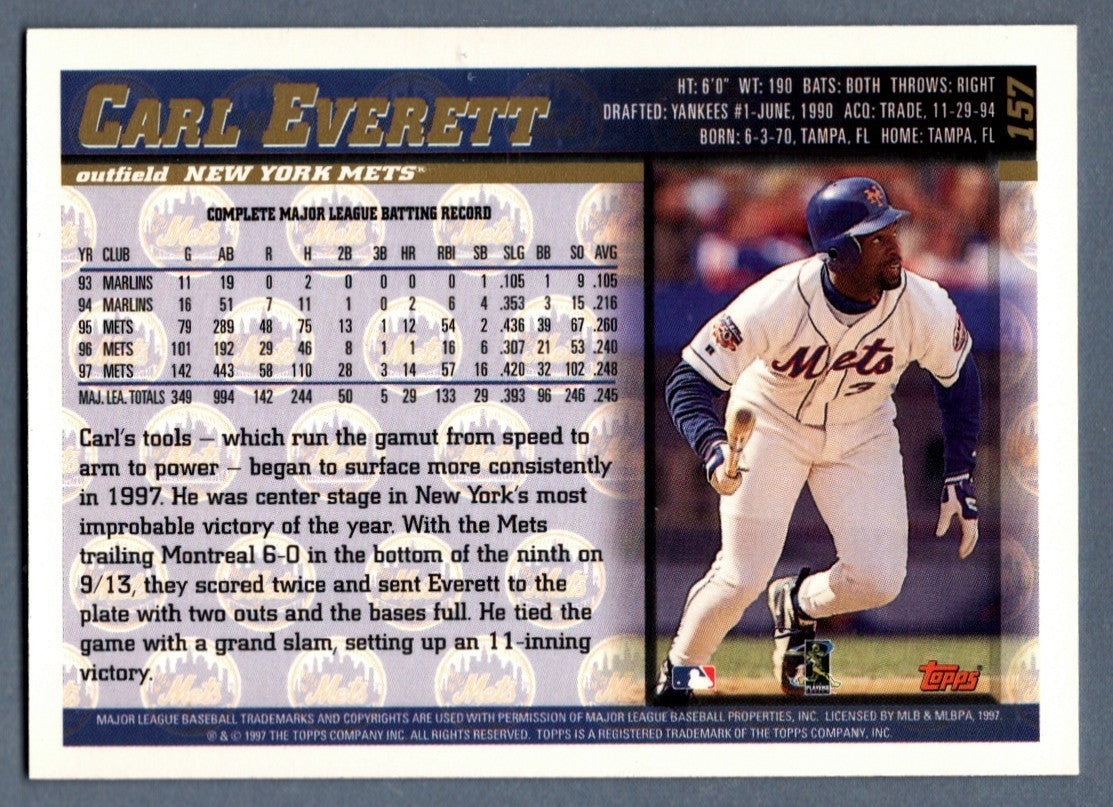 Carl Everett Signed Autographed 1997 Topps #157 LSCM COA New York Mets