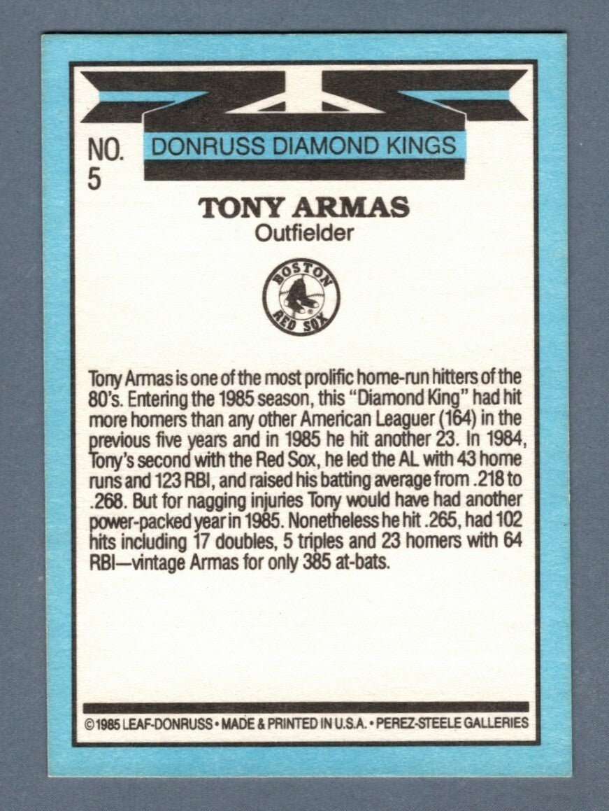 Tony Armas Signed 1986 Donruss Diamond Kings #5 LSCM COA Boston Red Sox