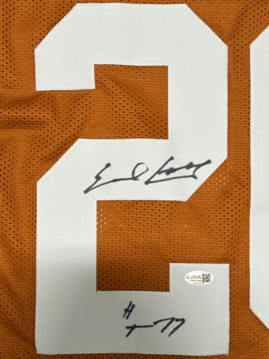 Earl Campbell Signed Texas Longhorns Custom Jersey w/ HT 77 JSA Witness COA