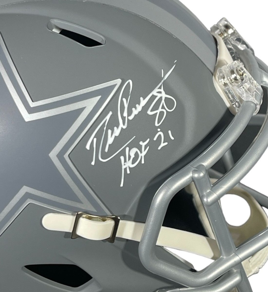 Drew Pearson Signed Cowboys Slate Mini Helmet w/ HOF 21 Beckett Witness BAS COA
