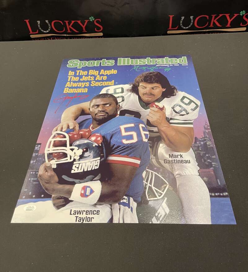 Lawrence Taylor &amp; Mark Gastineau Duel Signed Auto 16x20 Photo SI Cover JSA COA