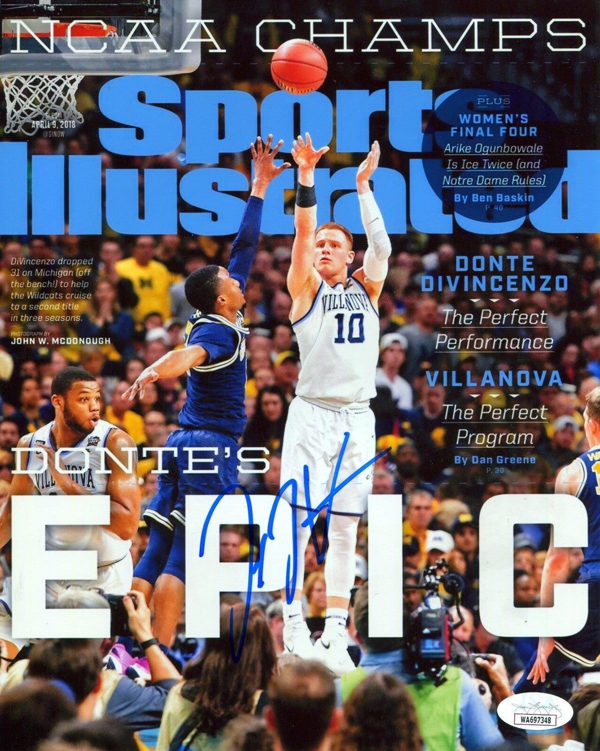 Donte DiVincenzo Signed Villanova SI Sports Illustrated 8x10 Photo JSA COA #5