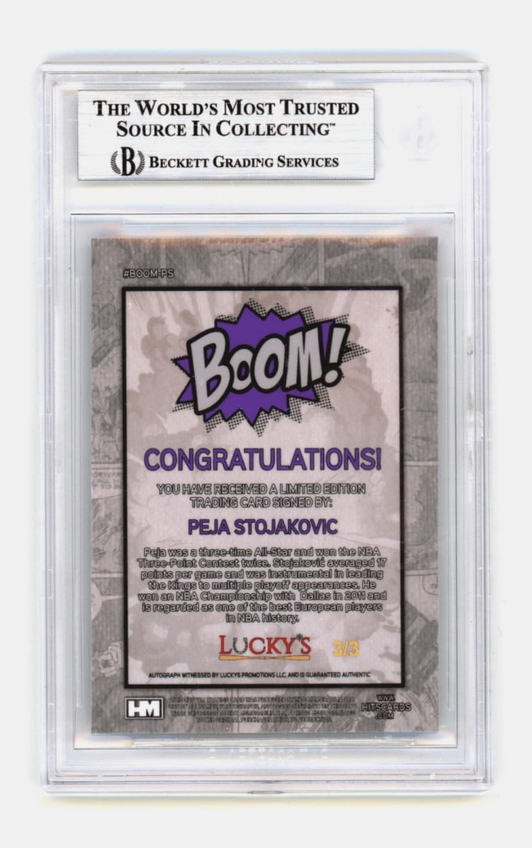 Peja Stojakovic 2024 Hits Memorabilia BOOM Purple /3 Signed BGS BAS Auto Kings