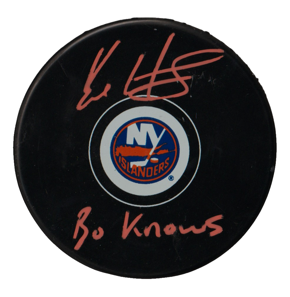Bo Horvat Signed New York Islanders Puck w/ Bo Knows Beckett Witness BAS COA O