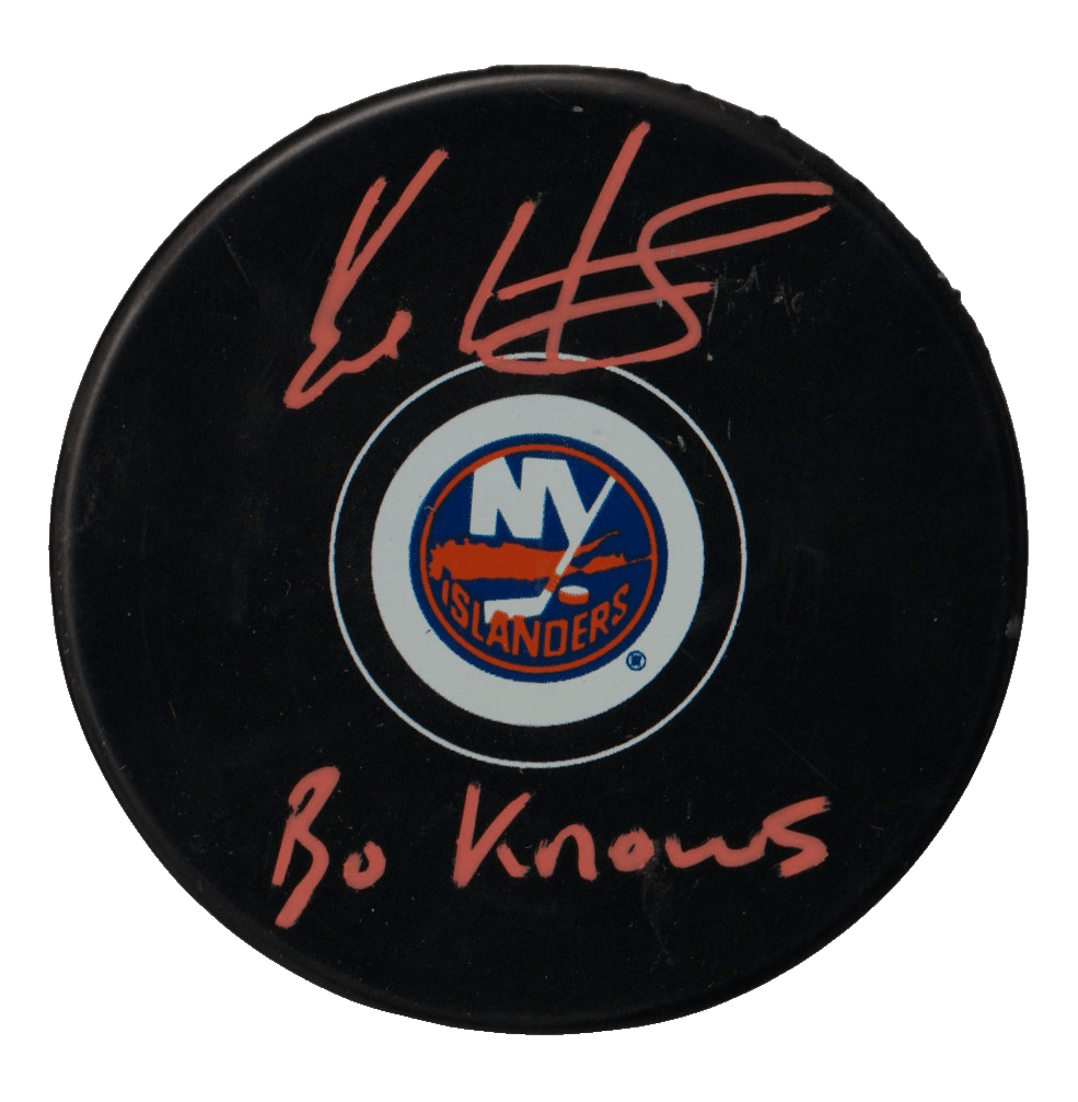 Bo Horvat Signed New York Islanders Puck w/ Bo Knows Beckett Witness BAS COA O
