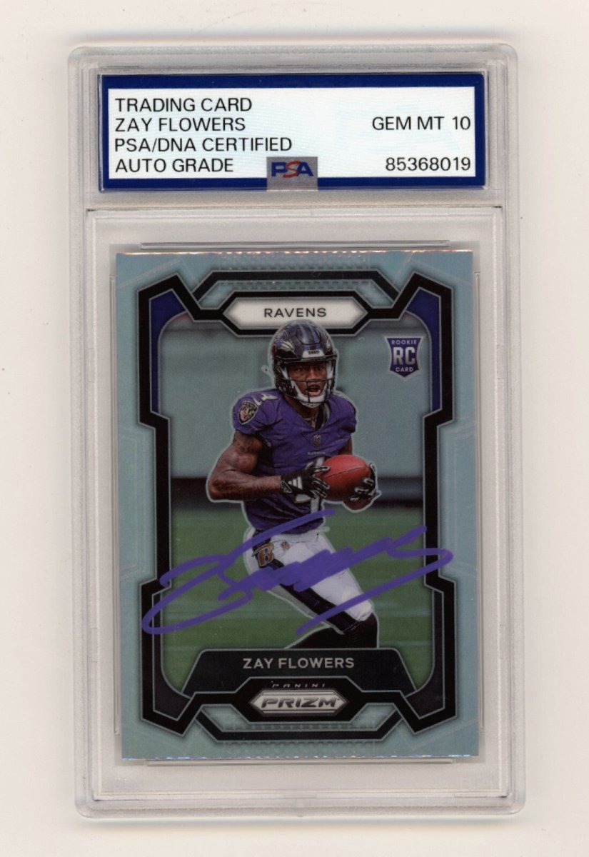 Zay Flowers 2023 Panini Prizm Silver 307 Rookie RC Signed 10 Auto PSA DNA Ravens