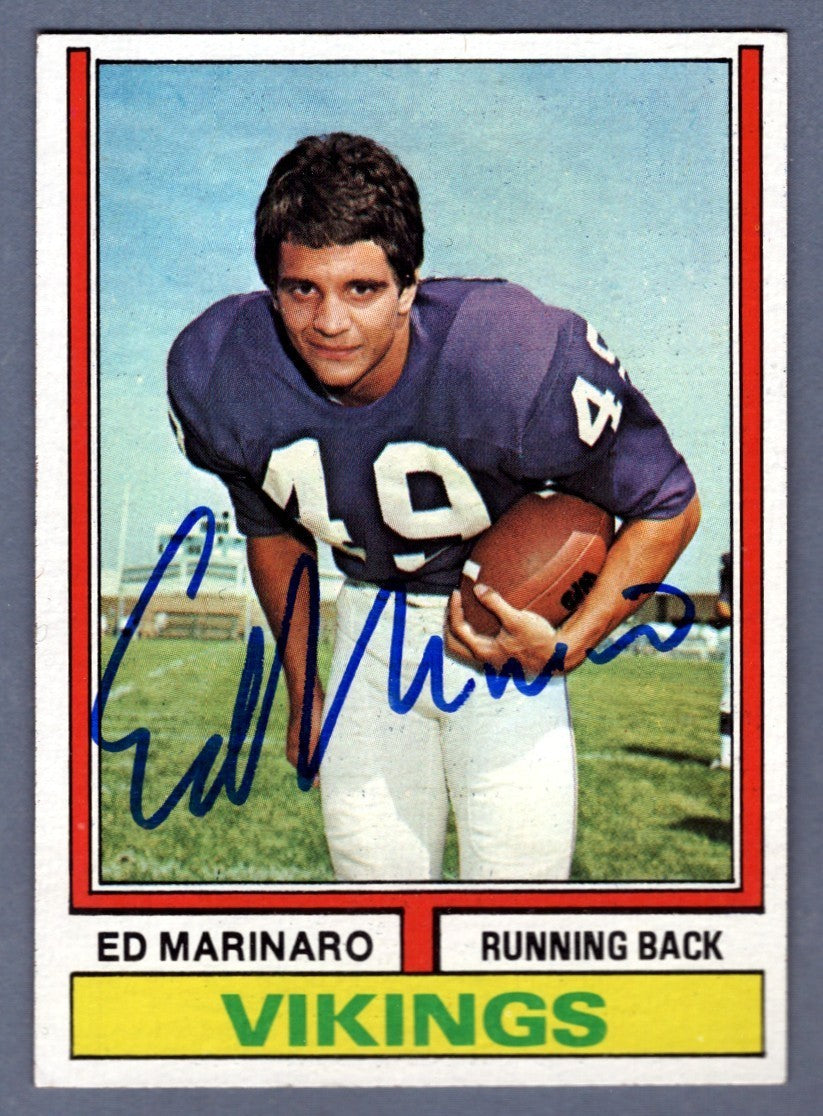 Ed Marinaro Signed 1974 Topps #189 Rookie RC LSCM COA Minnesota Vikings