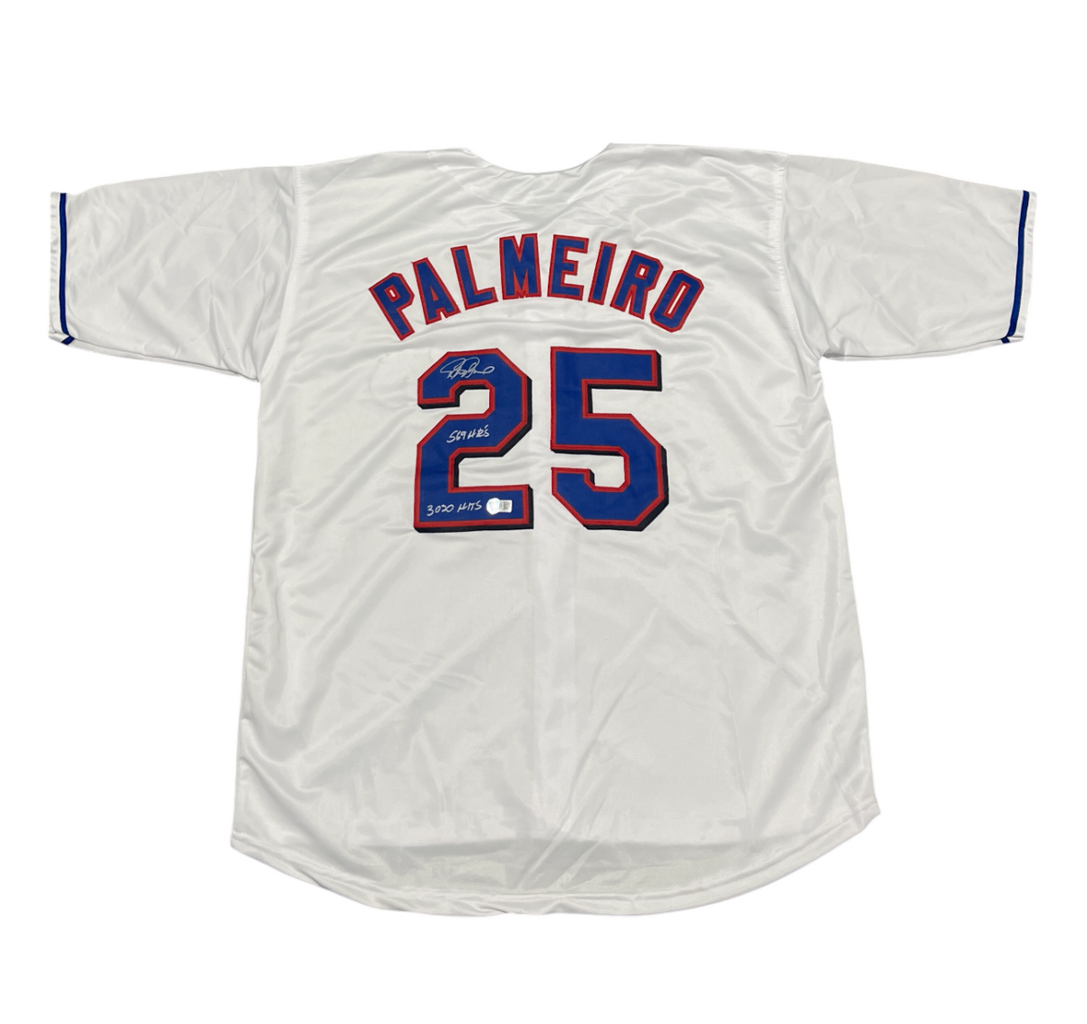 Rafael Palmeiro Signed Rangers Custom Jersey w/ 569 3020 Beckett Wit BAS COA
