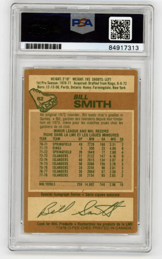 Billy Smith 1978-79 O-Pee-Chee OPC #62 Signed PSA Authentic Auto Islanders HOF