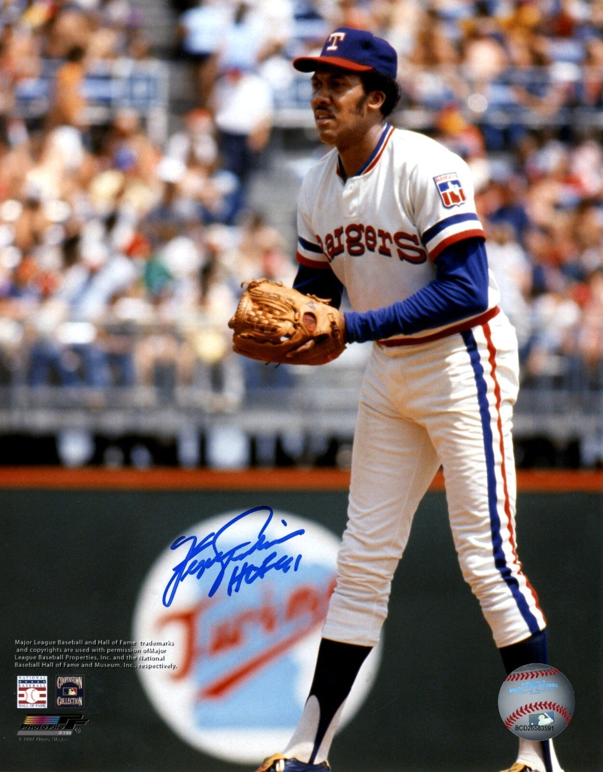 Fergie Jenkins Signed Texas Rangers 8x10 Photo File w/ HOF 91 LSCM COA