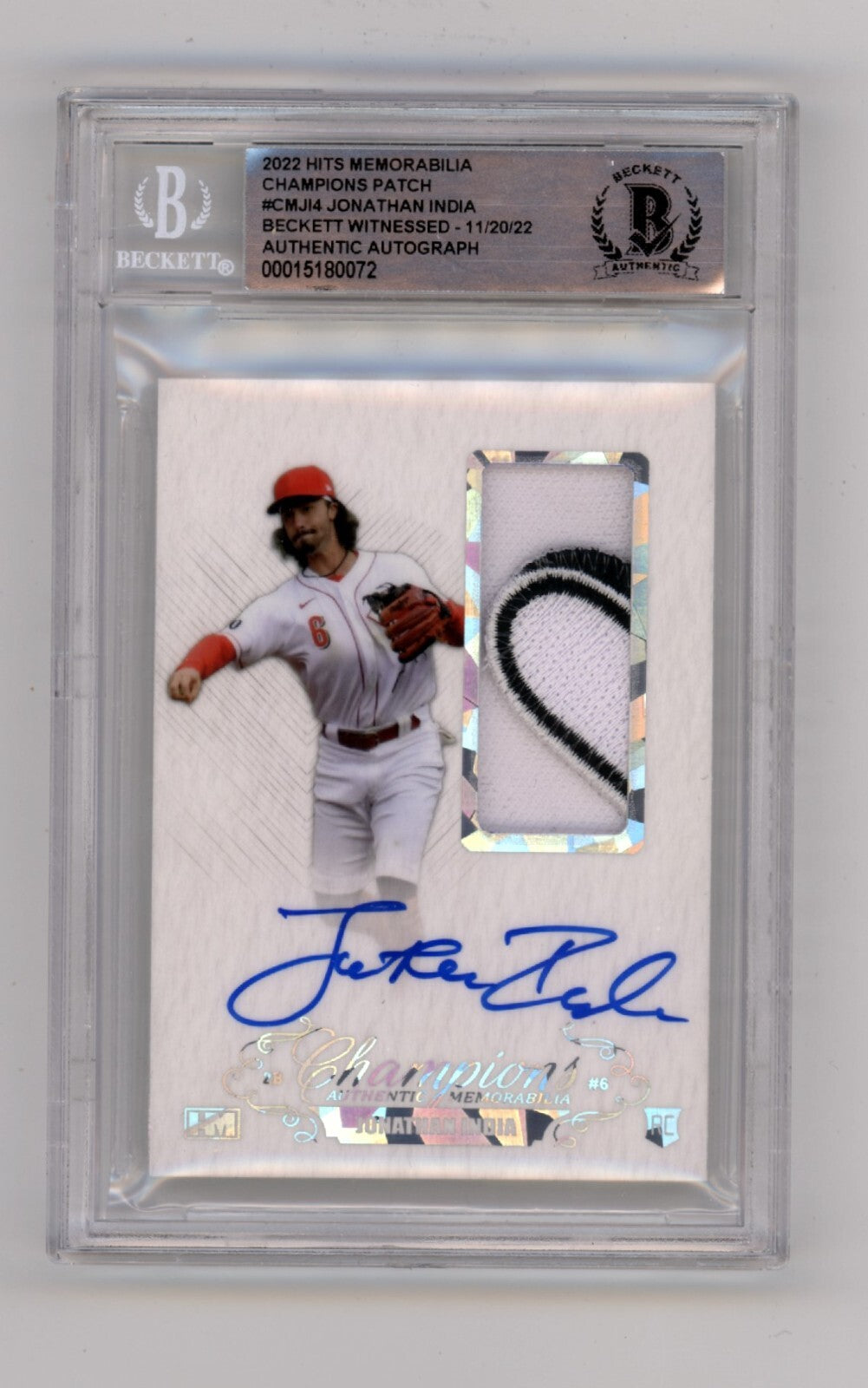 Jonathan India 2021 Hits Memorabilia Champions Ice Patch Auto RC #6/6 BGS