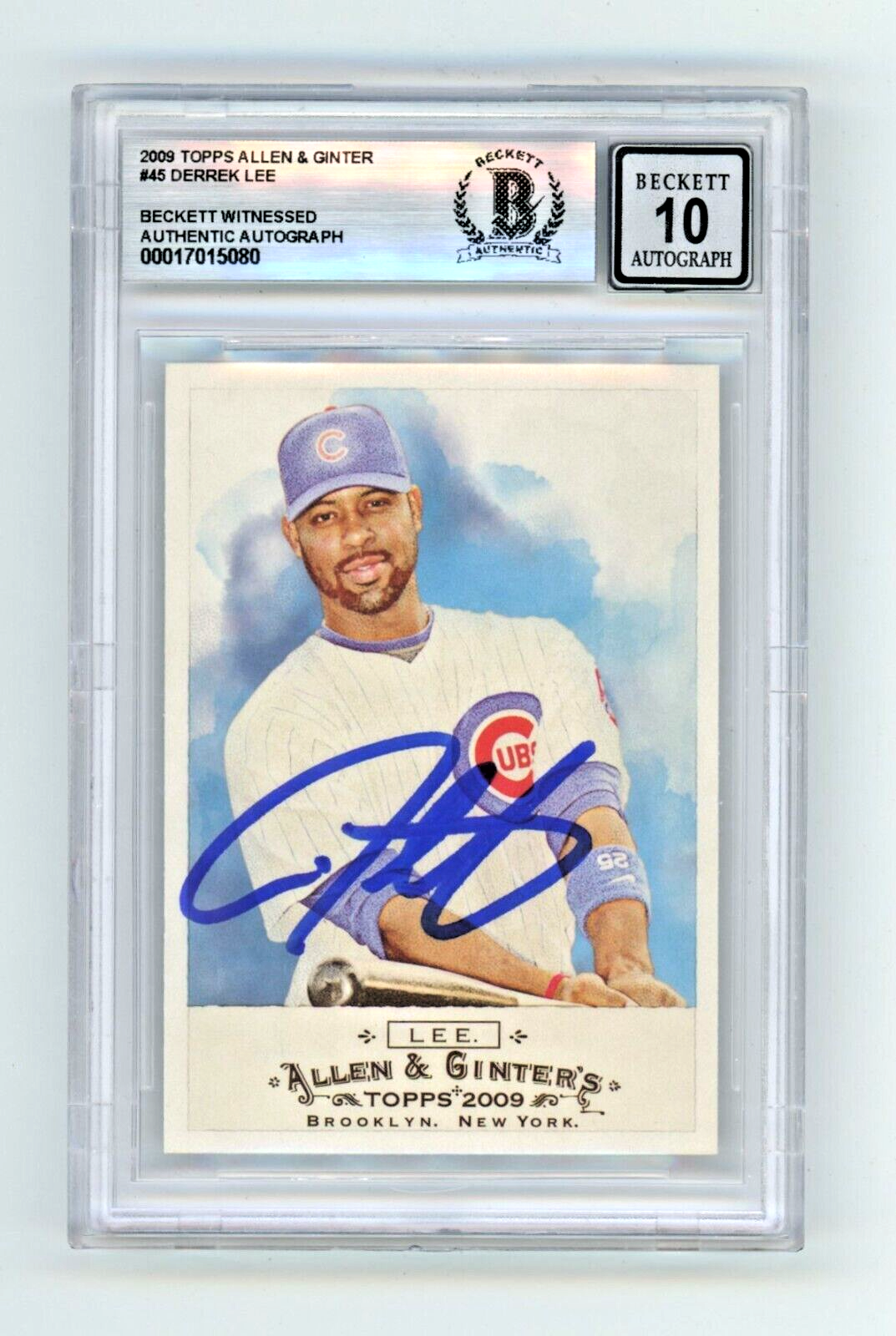 Derrek Lee 2009 Topps Allen &amp; Ginter #45 Signed Beckett Wit BAS BGS 10 Auto Cubs