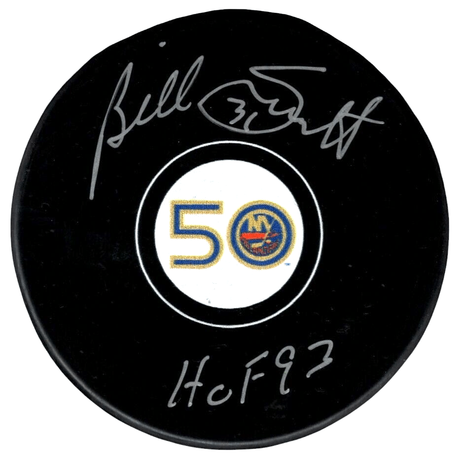 Billy Smith Signed Islanders 50th Anniversary Puck w/ HOF 93 Beckett Wit BAS COA