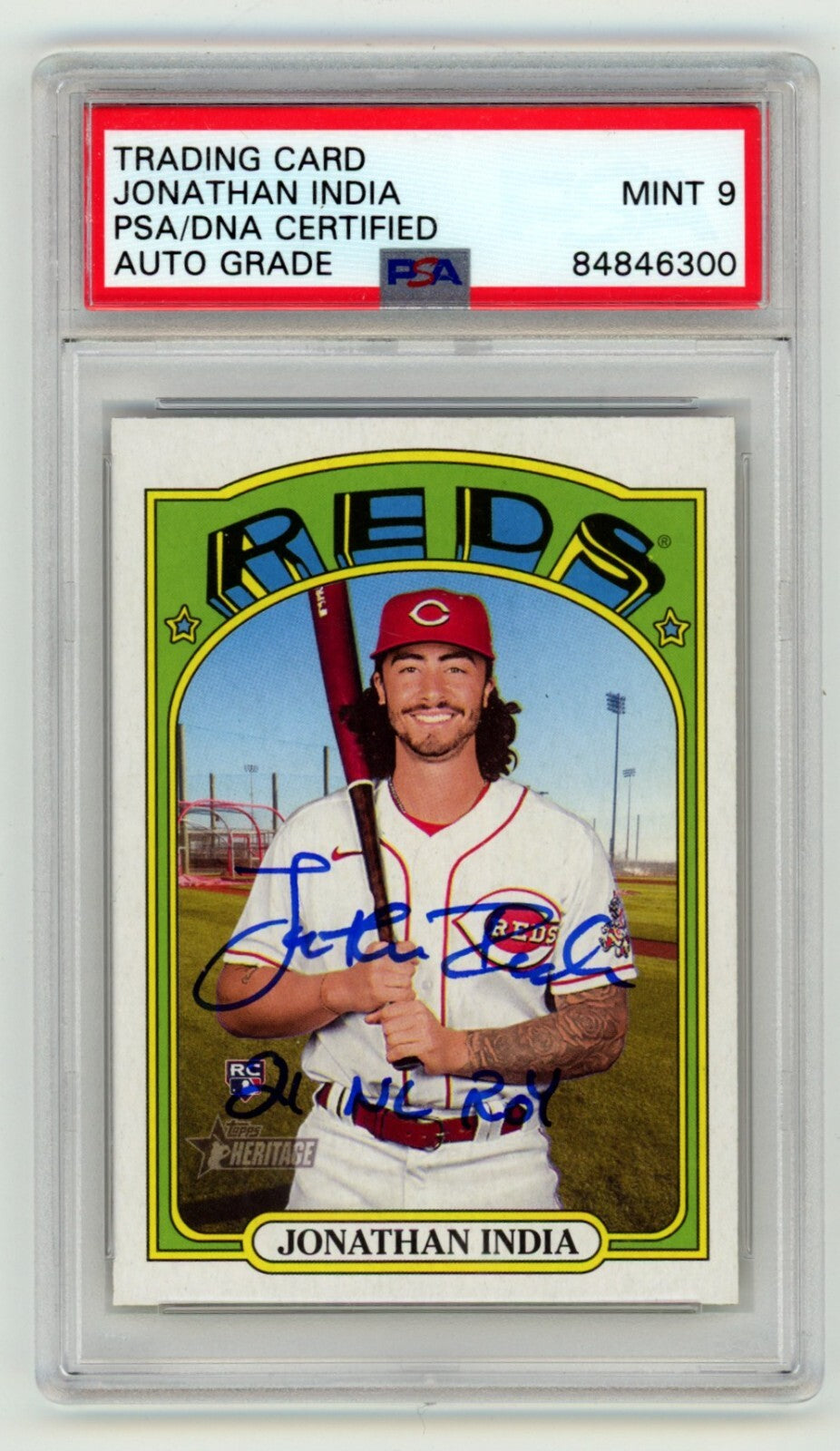 Jonathan India 2021 Topps Heritage #541 Rookie RC Signed w/ 21 NL ROY PSA 9 Auto