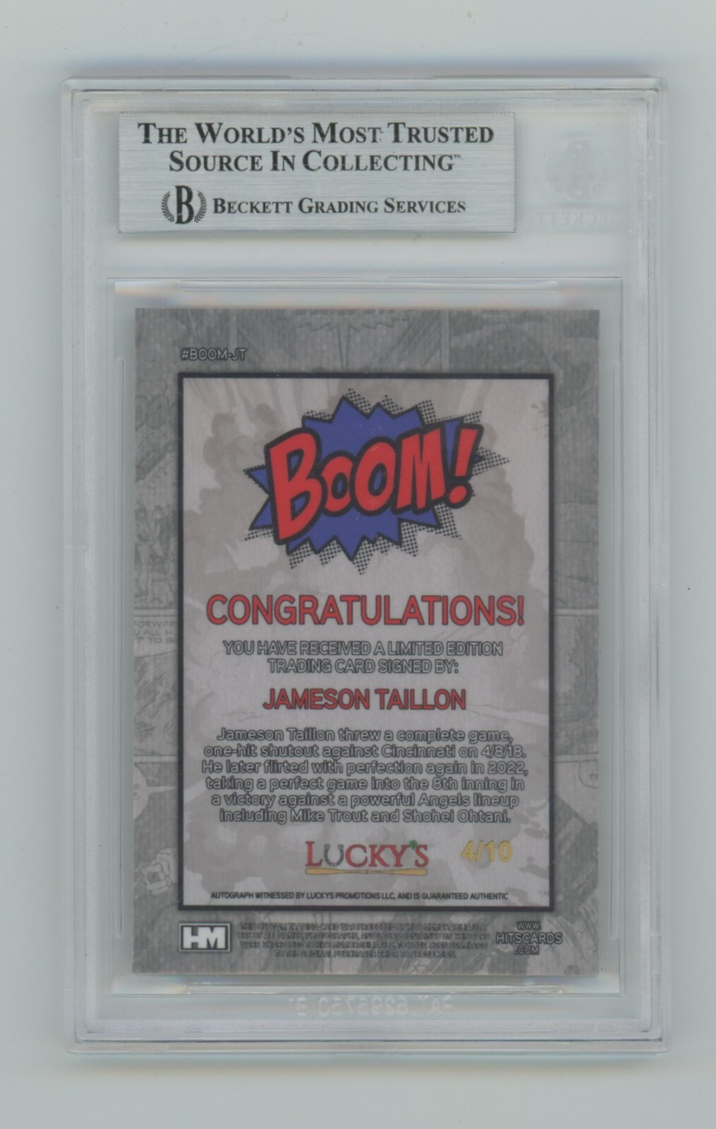 Jameson Taillon 2024 Hits Memorabilia BOOM Gold /10 Signed BGS BAS Auto Chicago