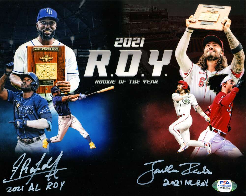 Randy Arozarena &amp; Jonathan India Dual Signed 8x10 Photo w/ 2021 ROY PSA COA #2