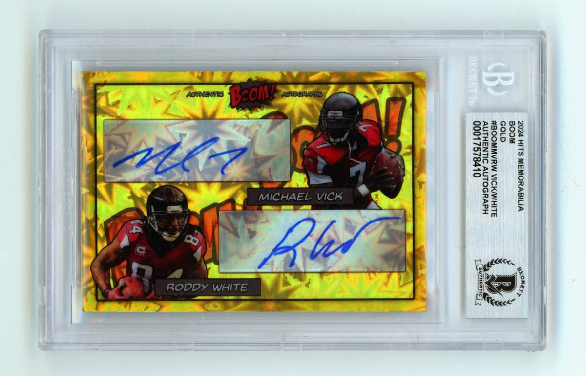 Mike Vick &amp; Roddy White 2024 Hits Memorabilia BOOM Gold /10 Signed BGS BAS Auto