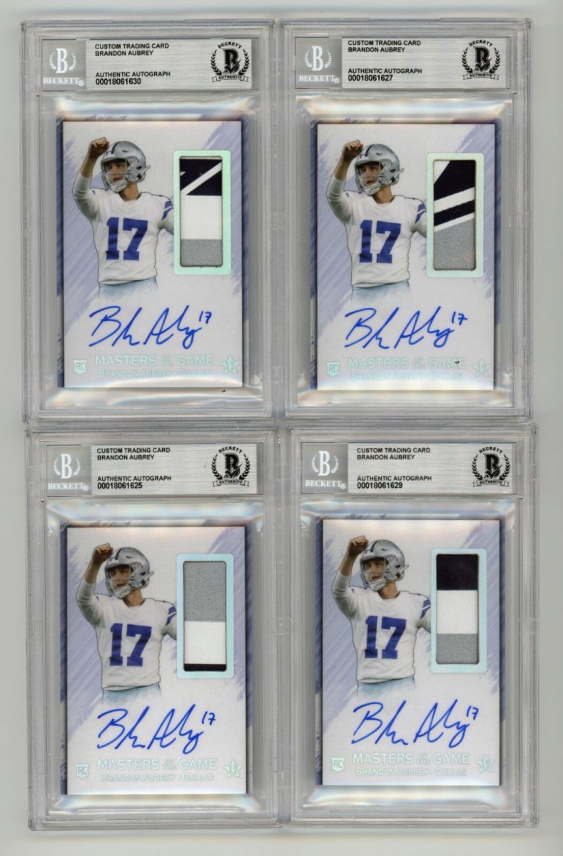 Brandon Aubrey 2023 Hits Memorabilia Silver V RPA Patch Auto RC /17 BGS BAS