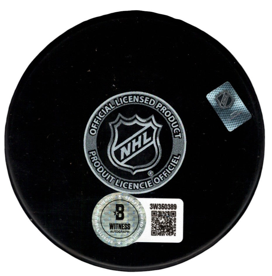 Bo Horvat Signed New York Islanders Logo Puck Beckett Witness BAS COA