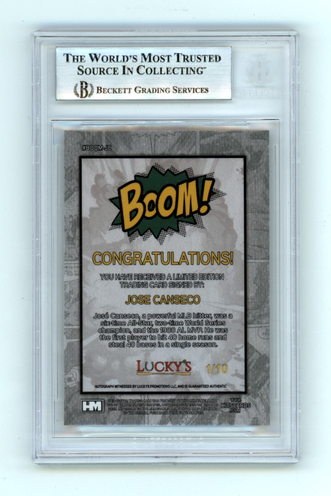 Jose Canseco 2024 Hits Memorabilia BOOM Gold #/10 Signed BGS BAS Auto Athletics