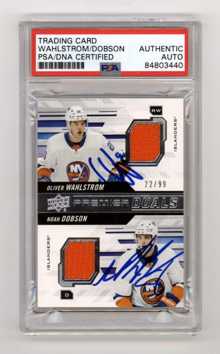 Oliver Wahlstom Noah Dobson 2019-20 UD Premier Duals Jersey RC /99 PSA Auto