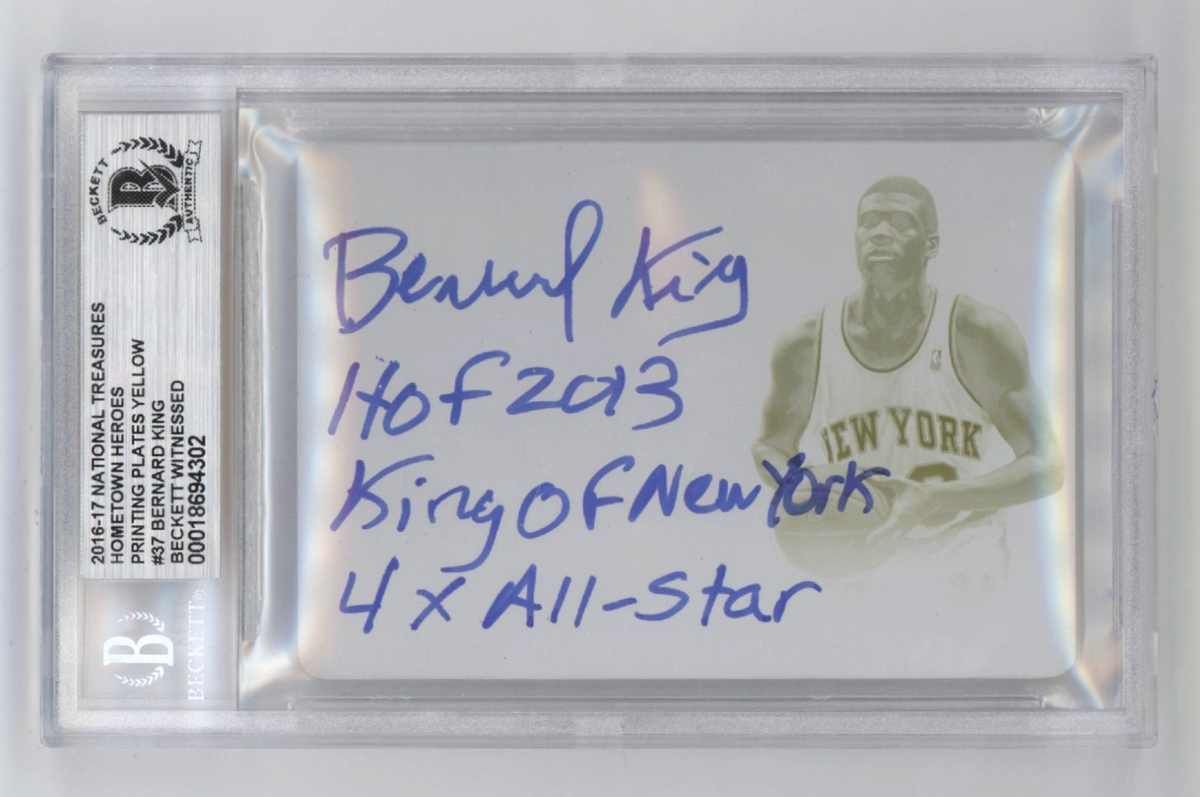 Bernard King 2016-17 National Treasures Printing Plate 1/1 Signed 3 Ins BGS Auto