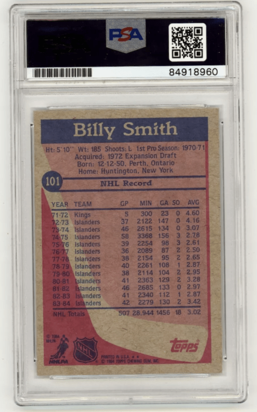 Billy Smith 1984-85 Topps #101 Signed PSA Authentic Auto Black Islanders HOF