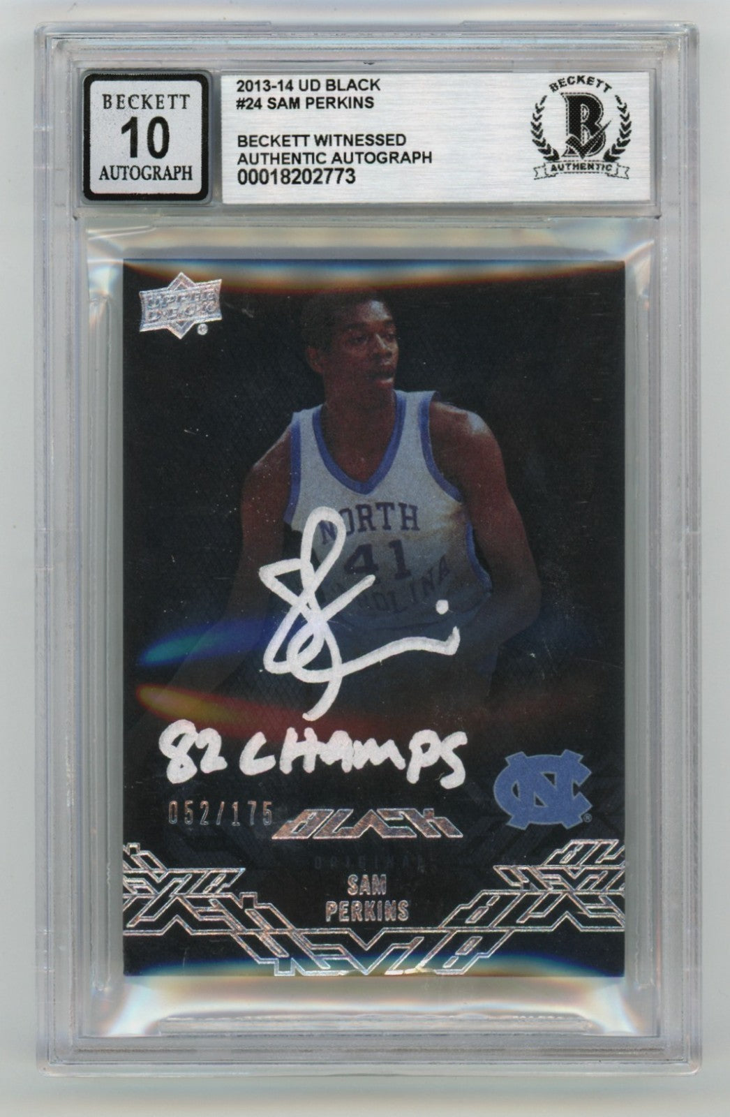 Sam Perkins 2013-14 UD Black #24 Signed w/ 82 Champs #/175 Beckett BGS 10 Auto