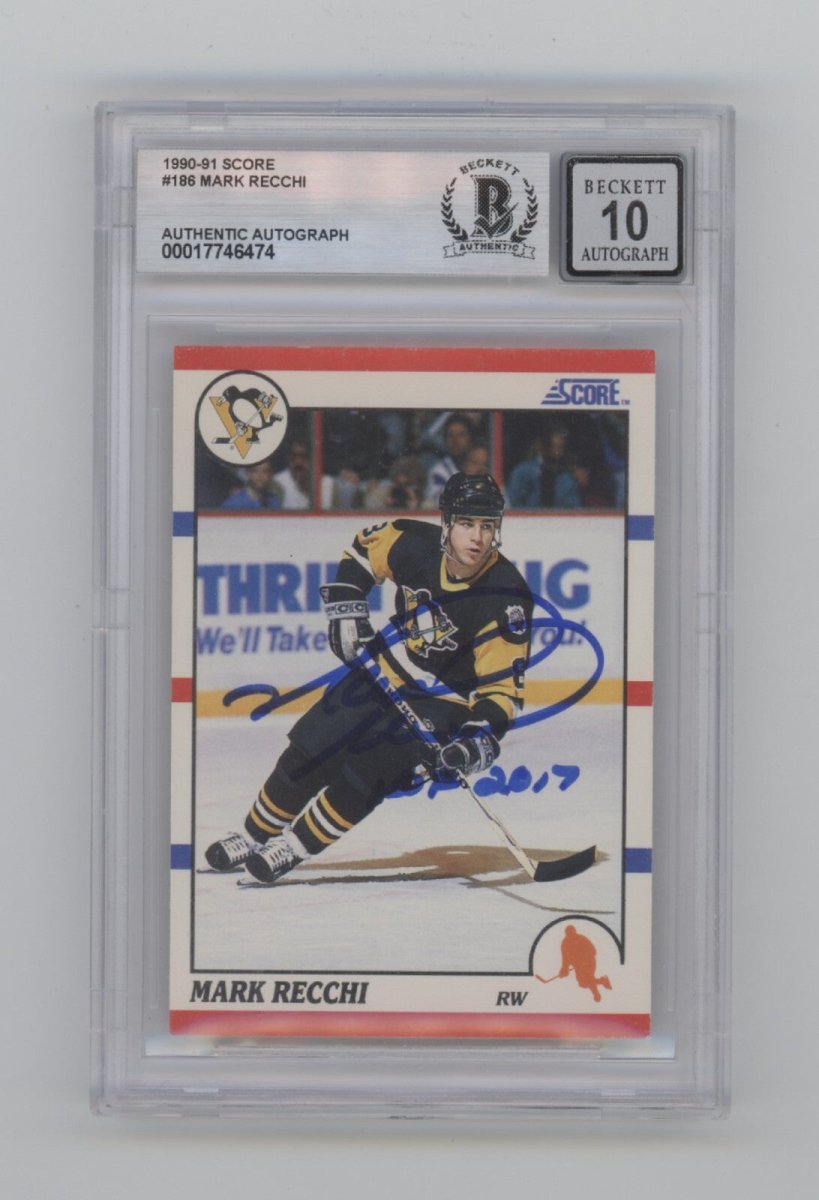 Mark Recchi 1990-91 Score #186 RC Signed w/HOF 2017 Beckett BGS 10 Auto