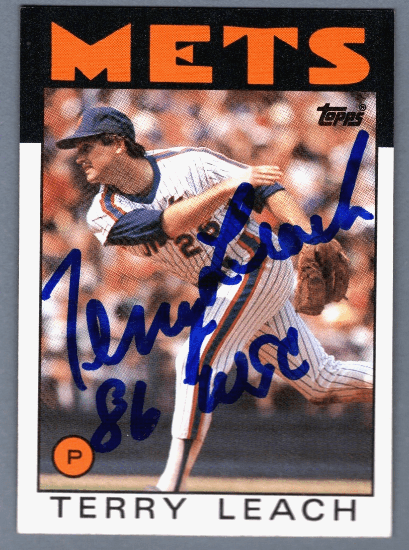 Terry Leach Signed 1986 Topps #774 Rookie RC w/ 86 WSC LSCM COA NY Mets