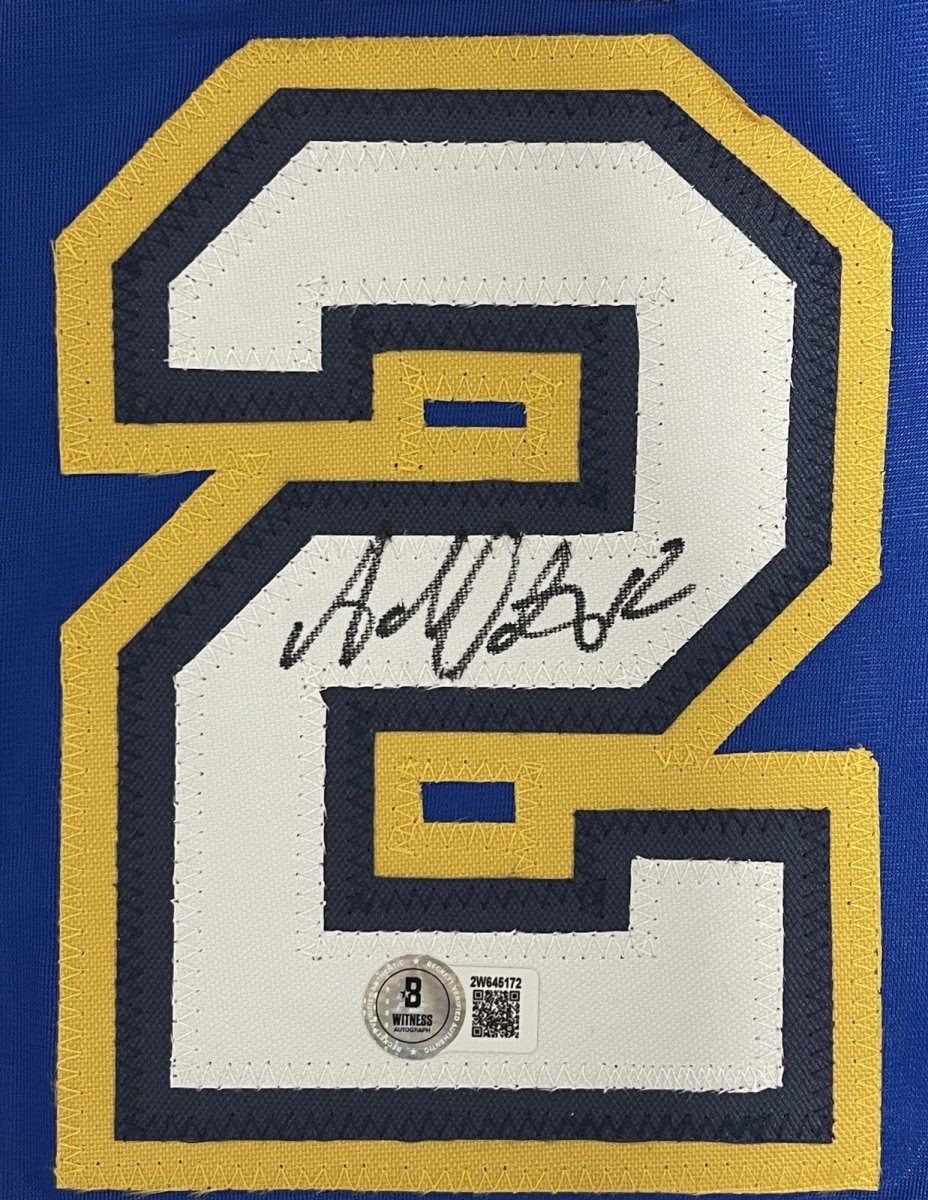 Brett Hull &amp; Adam Oates Dual Signed Blues Custom Jersey Beckett Witness BAS COA